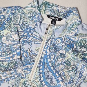 Acegolfs Womens Large Blue Paisley Quarter Zip Long Sleeve Golf Top Mock Neck